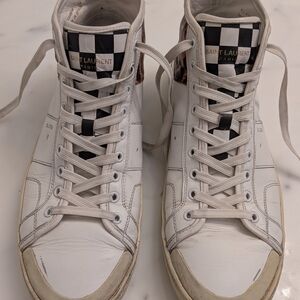 Saint Laurent White and Black High-Top Sneakers. Size 11 1/2